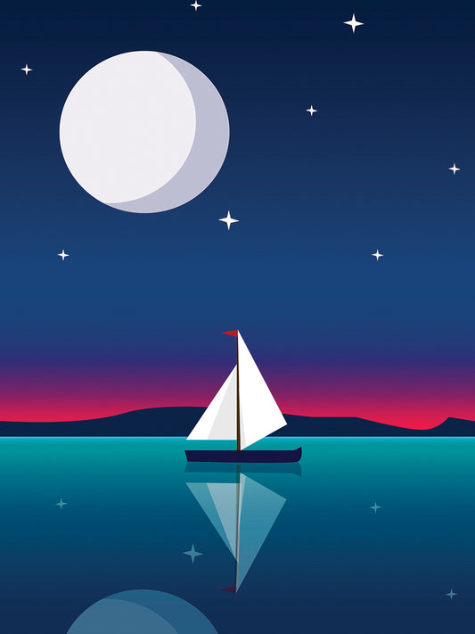 Sailing Under a Full Moon Canvas Prints