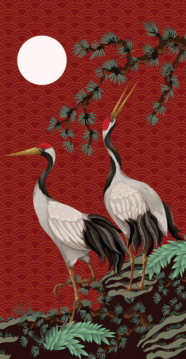 Scarlet Screen Two Cranes