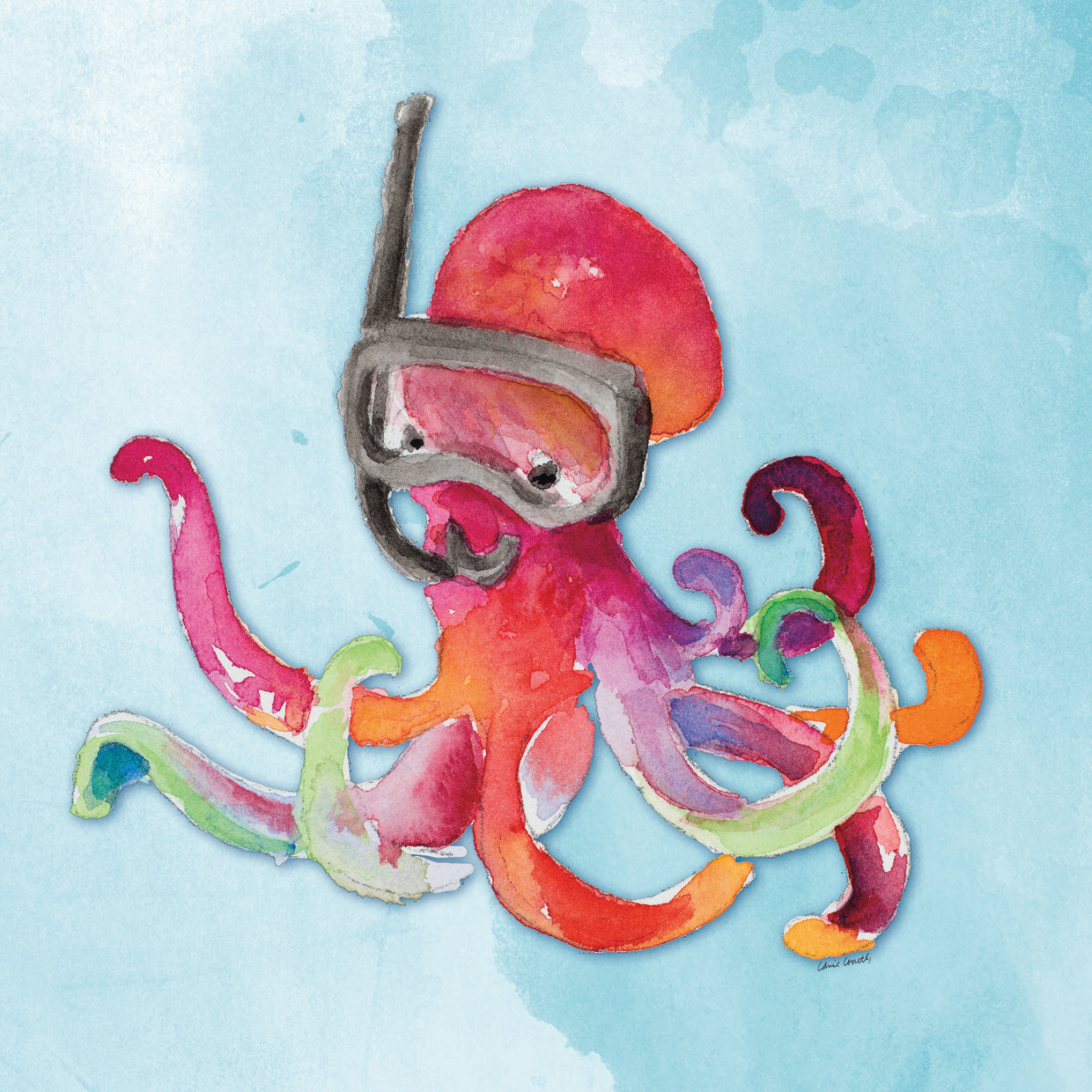 Snorkeling Octopus on Watercolor