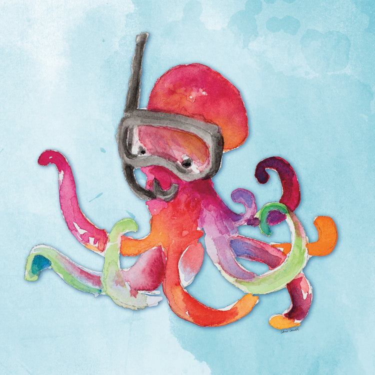 Snorkeling Octopus on Watercolor