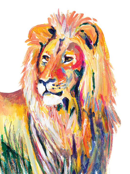 Colorful Lion on White Canvas Art