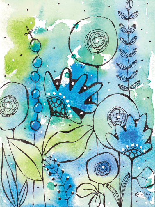 Blue Watercolor Wildflowers II Canvas Art