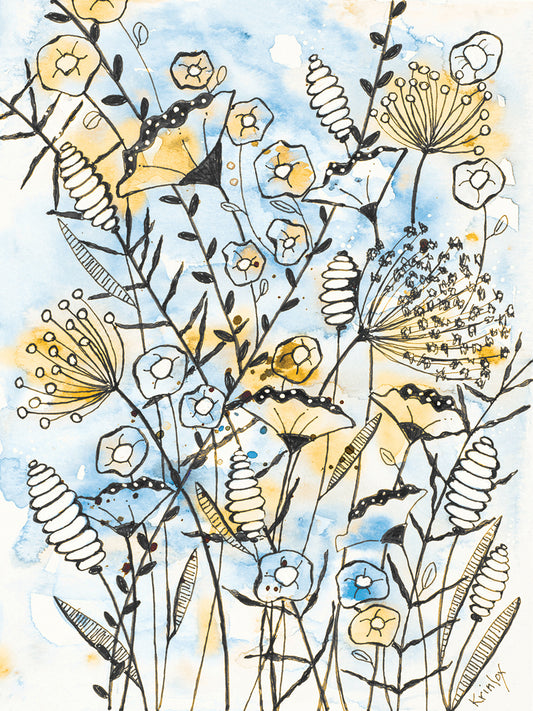 Yellow and Blue Blooms II Canvas Art