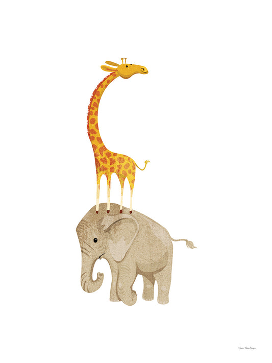 Safari Elephant and Giraffe Canvas Print