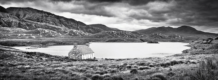 Arte de la lona del lago de la cabaña escocesa