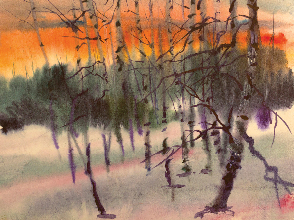 Watercolor Birch Glow