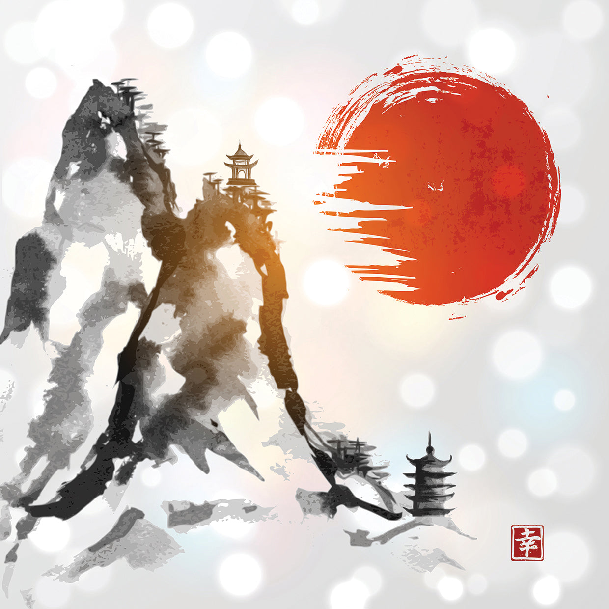 Lienzos Sumi Sun Mountain Peaks