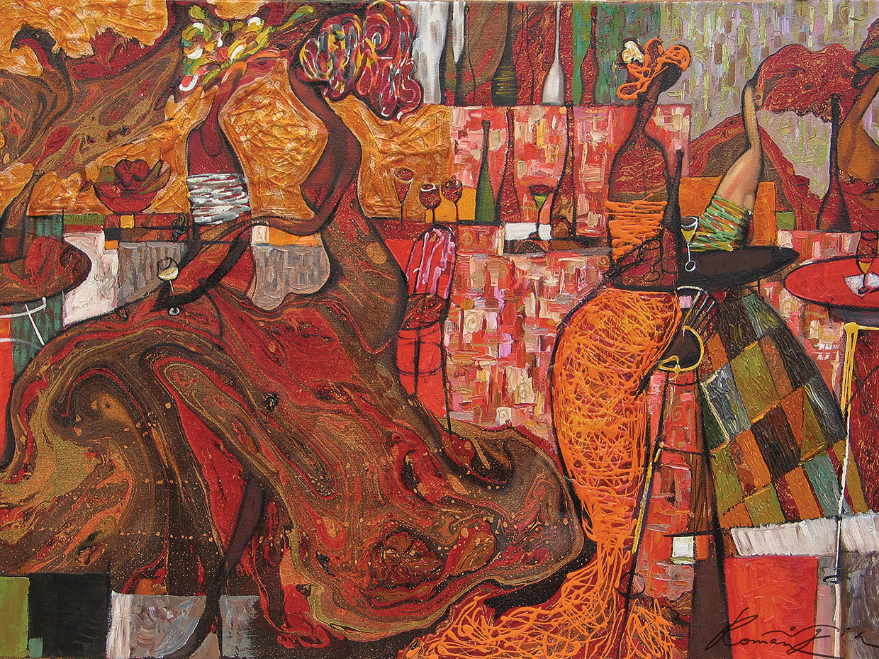 Arte de la lona de las mujeres del bar de vinos