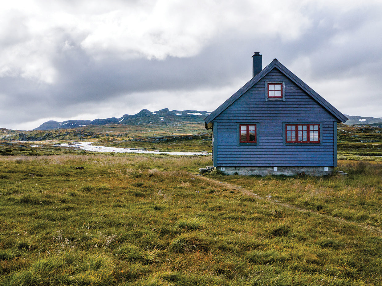 Arte de la lona de la cabaña del río de Noruega