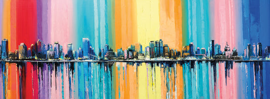 Very Long Rainbow Cityscape Canvas Art