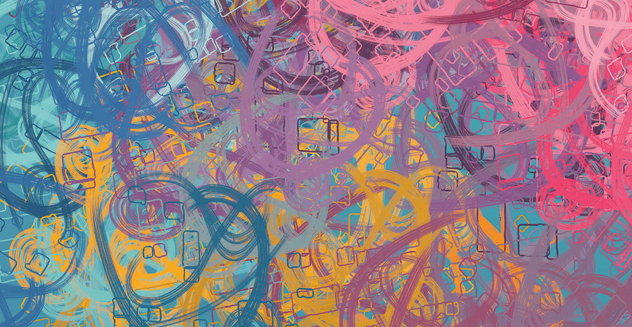 Arte de lienzo de garabatos cuadrados flotantes