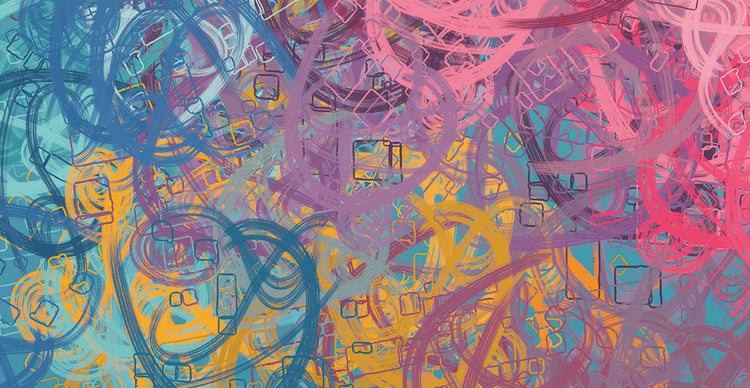 Arte de lienzo de garabatos cuadrados flotantes