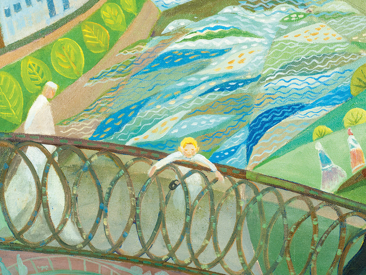 Arte de la lona del pueblo del puente espiral