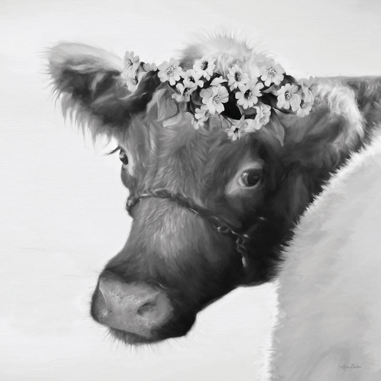 Vaca marrón con flores Lienzo