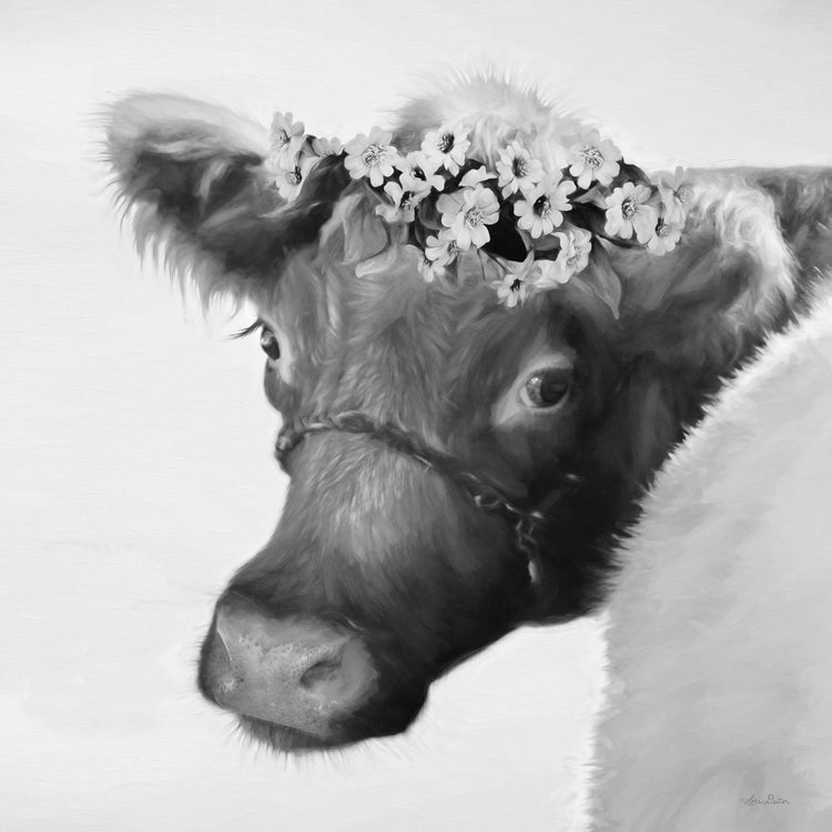 Vaca marrón con flores Lienzo
