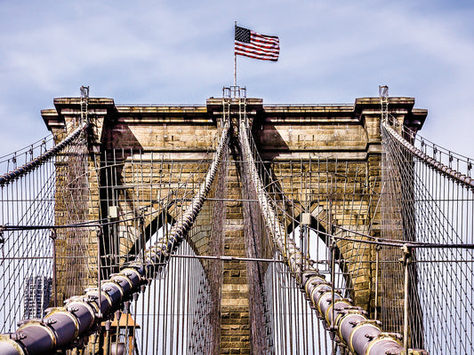 Brooklyn Bridge with Flag Canvas Print
