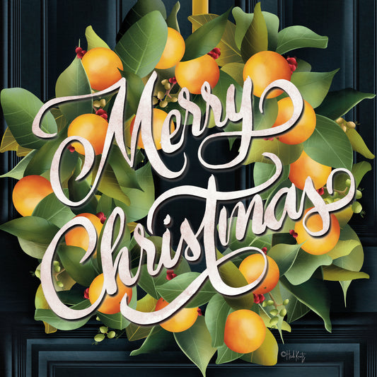Merry Christmas Orange Wreath Canvas Print