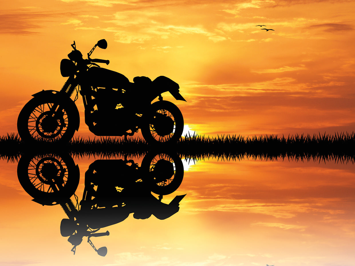 Motorcycle Sunset Pond