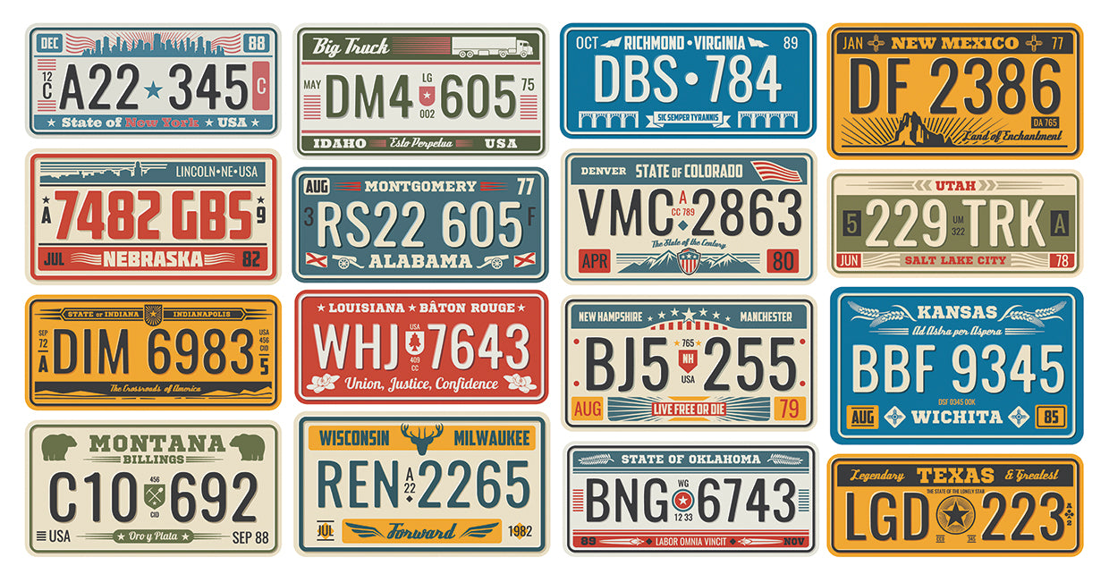 Retro State License Plates Collage