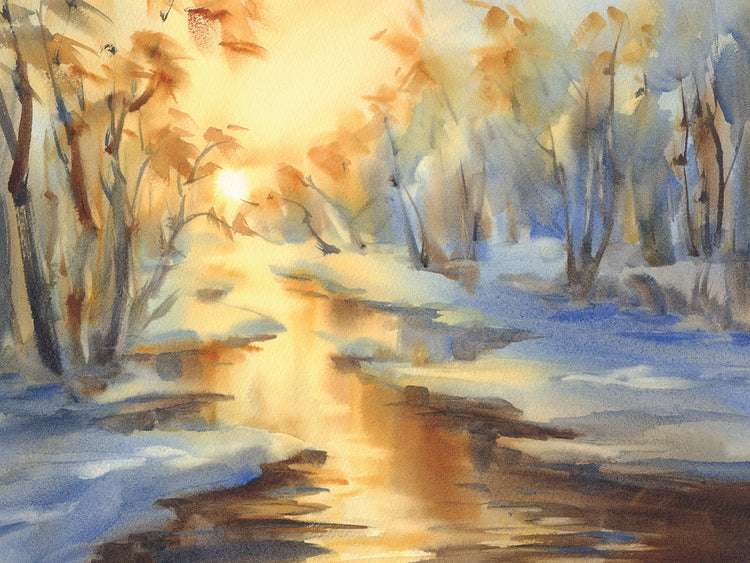Río soleado bosque nevado Lienzo