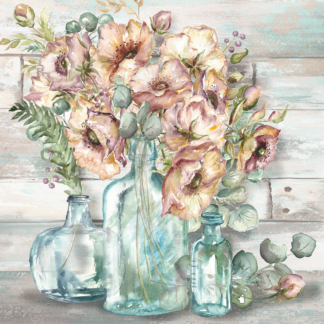 Blush Poppies and Eucalyptus Still Life