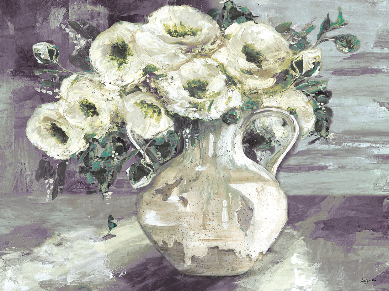 White Flowers in Pottery Pitcher