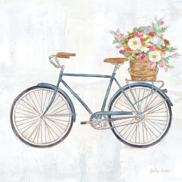 Bicicleta vintage con cesta de flores II Lienzo