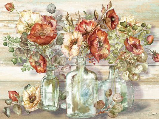 Spice Poppies and Eucalyptus in bottles Landscape Canvas Print