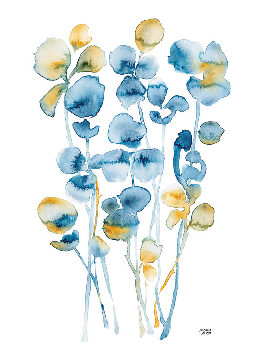 Blue and Gold Watercolor Floral