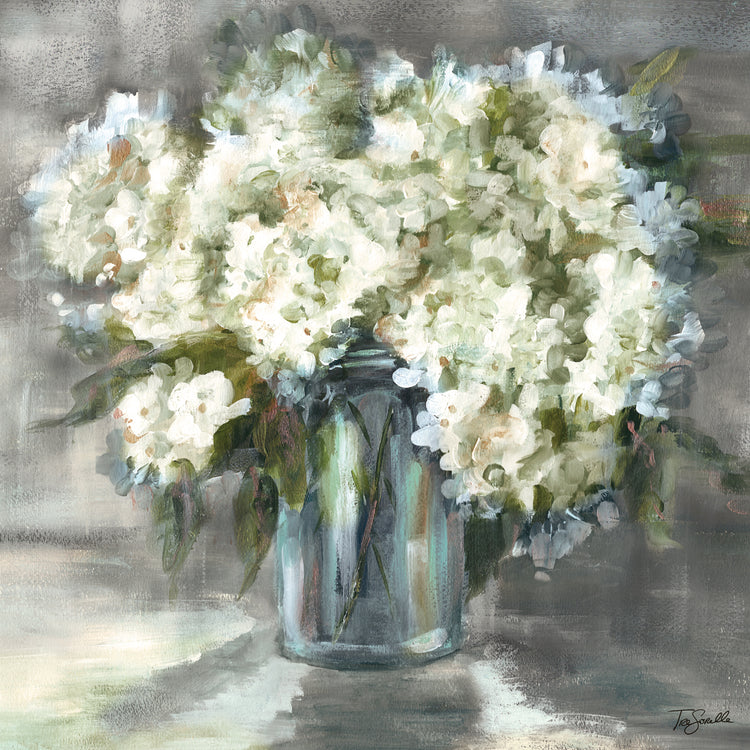 White and Taupe Hydrangeas Still Life