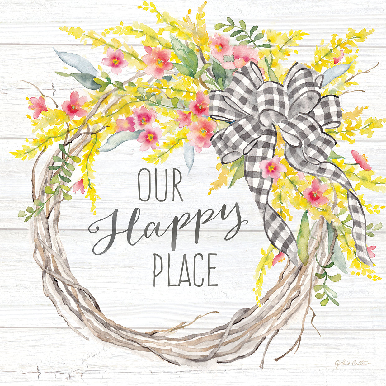Spring Gingham Wreath Happy Place