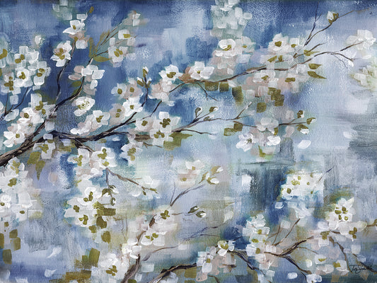 Cherry Blossoms Branch Blue and White landscape Canvas Print