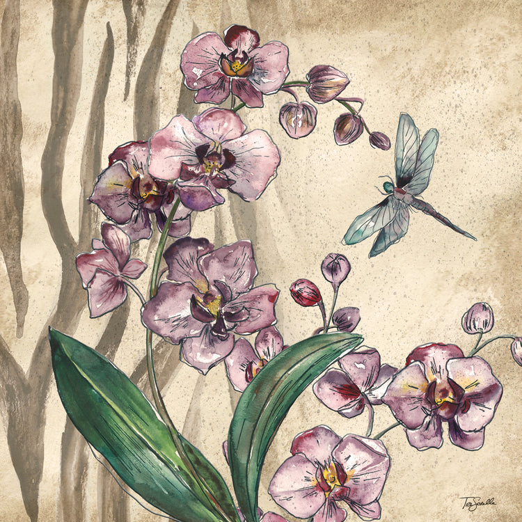 Boho orquídea y libélula I Lienzo
