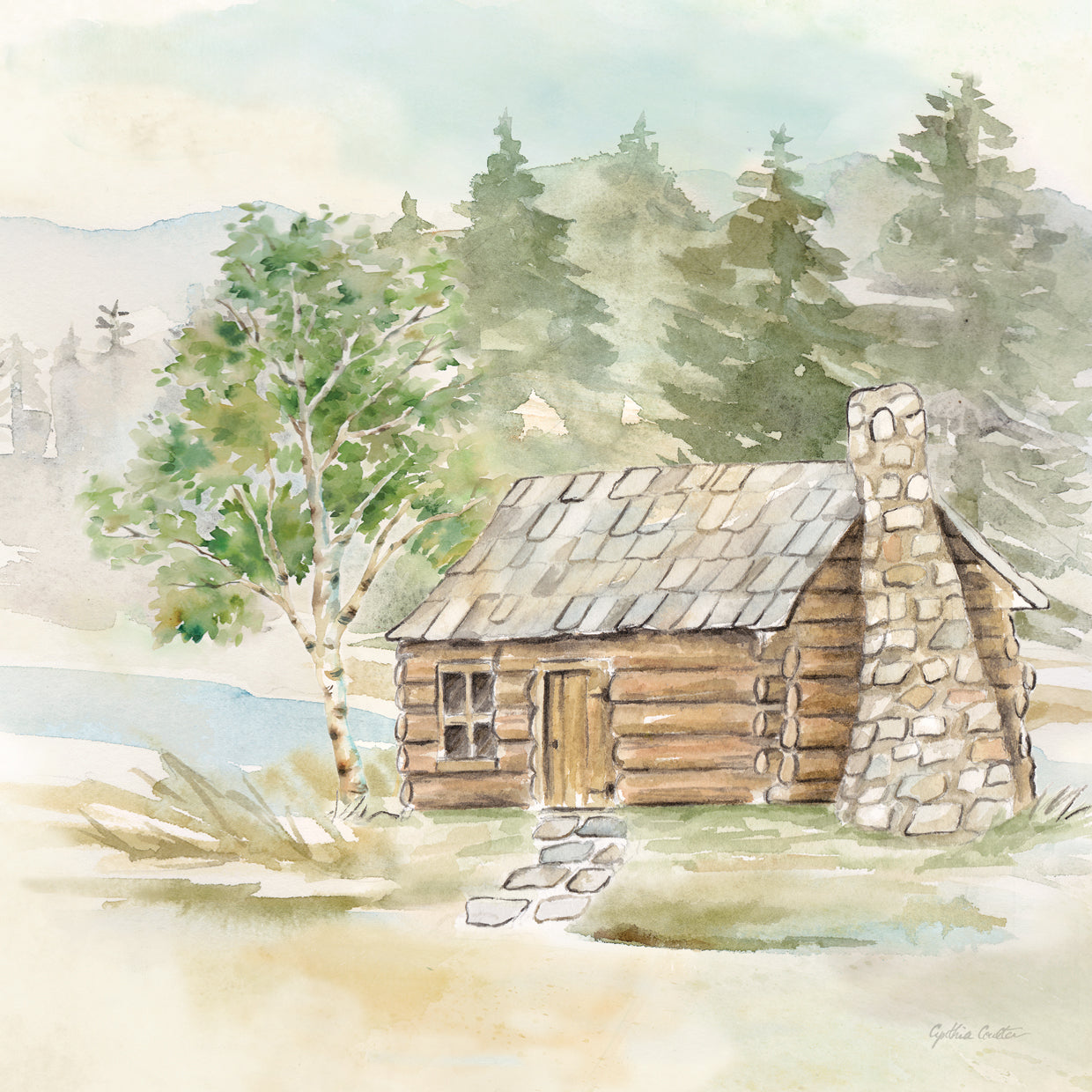 Woodland Reflections I-Log Cabin