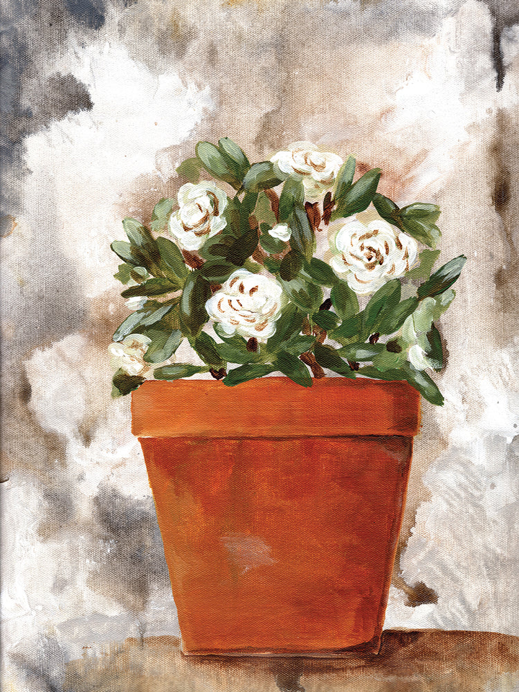 White Flower Clay Pot I