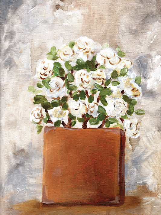 White Flower Clay Pot II Canvas Print