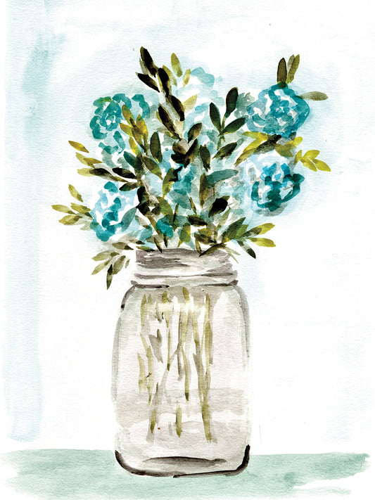 Blue Floral Mason Jar Canvas Print