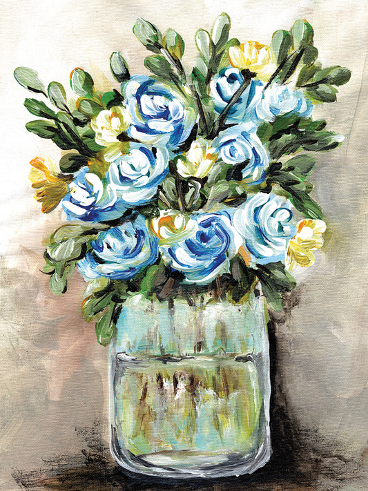 Blue & Yellow Floral Mason Jar Canvas Print