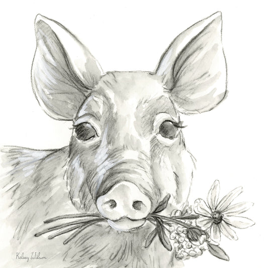 Watercolor Pencil Farm I-Pig Canvas Print