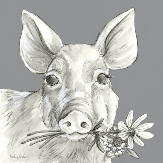 Watercolor Pencil Farm color I-Pig Canvas Print