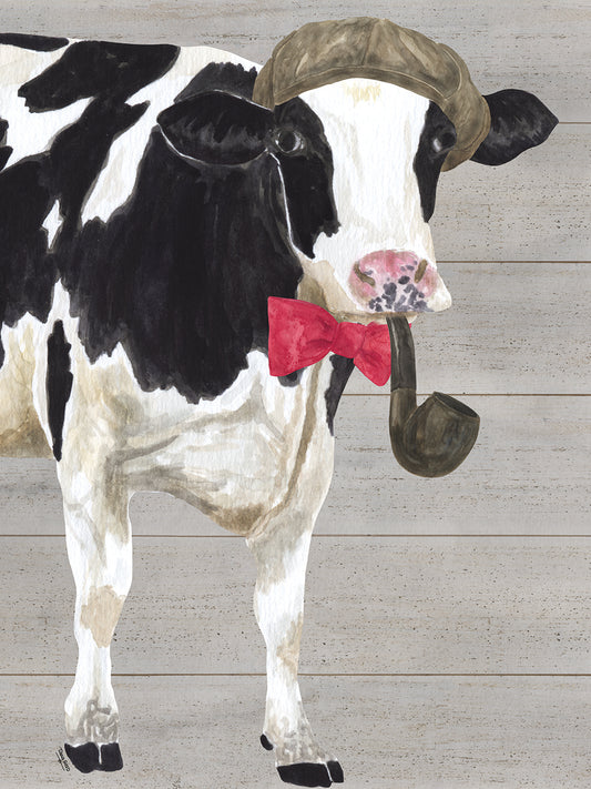 Intellectual Animals portrait III-Cow with Pipe Canvas Print