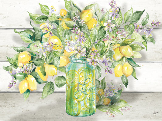 Farmhouse Lemons-Branches in Mason Jar Canvas Print
