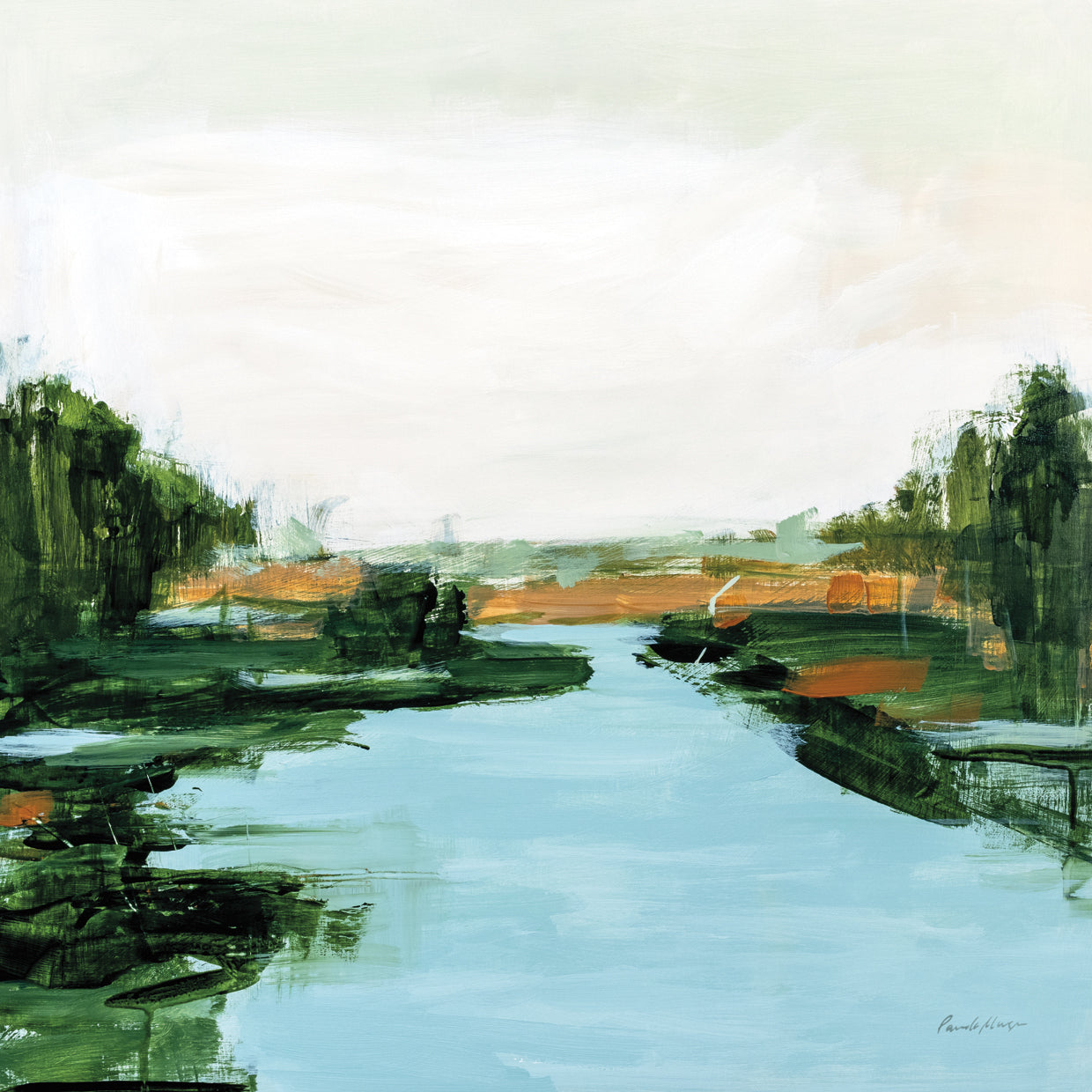 Río que fluye a través Lienzo