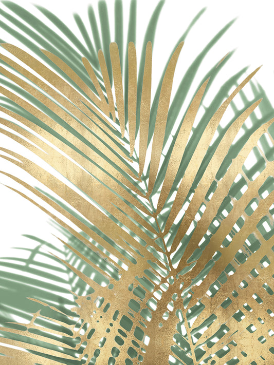Palm Shadows Gold on Green I Canvas Print