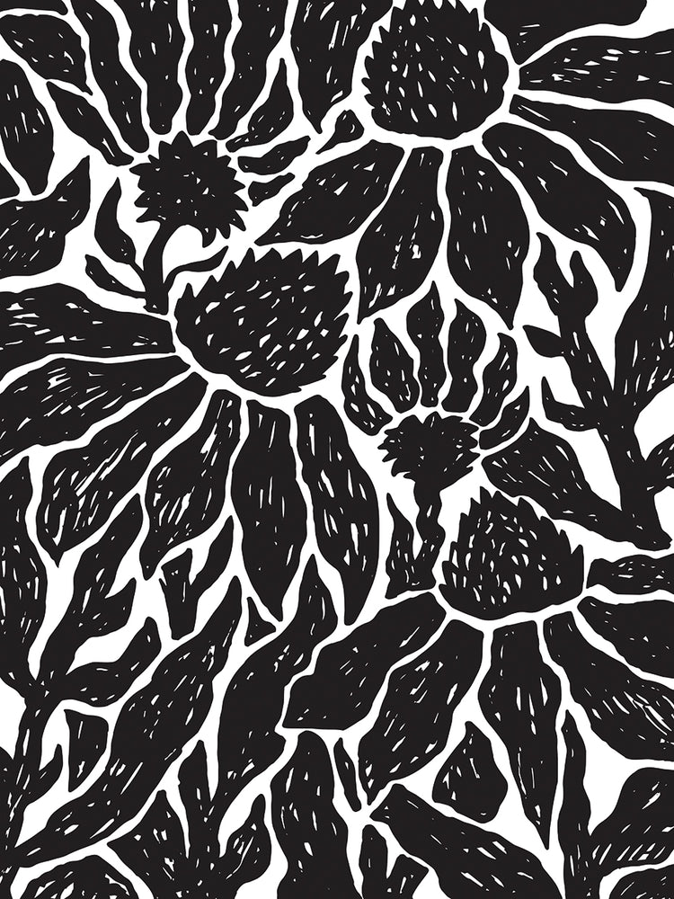 BW Floral Linocut