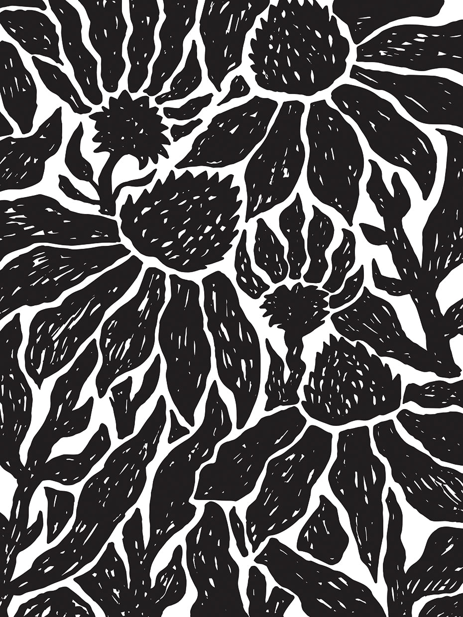 BW Floral Linocut