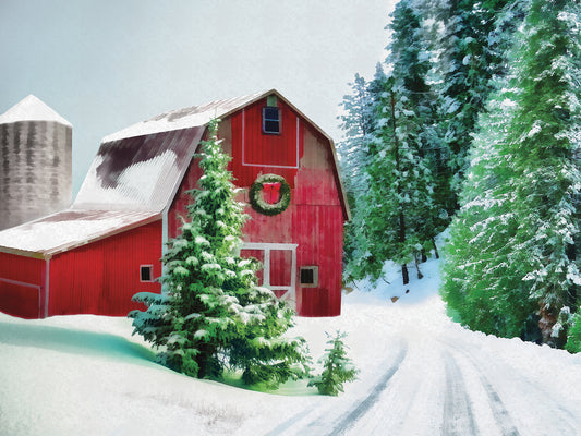 Winter Pines Red Barn Canvas Print