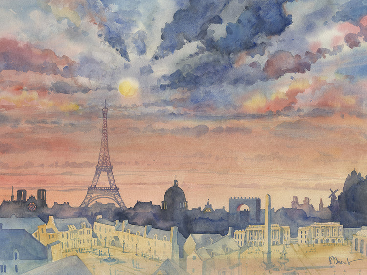 Skyline de París al atardecer Lienzo