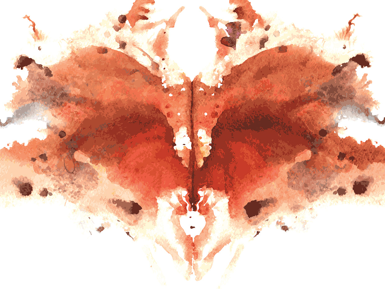 Watercolor symmetrical Rorschach blot on a white background
