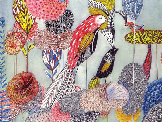 Birds and Trees Garden Canvas Print